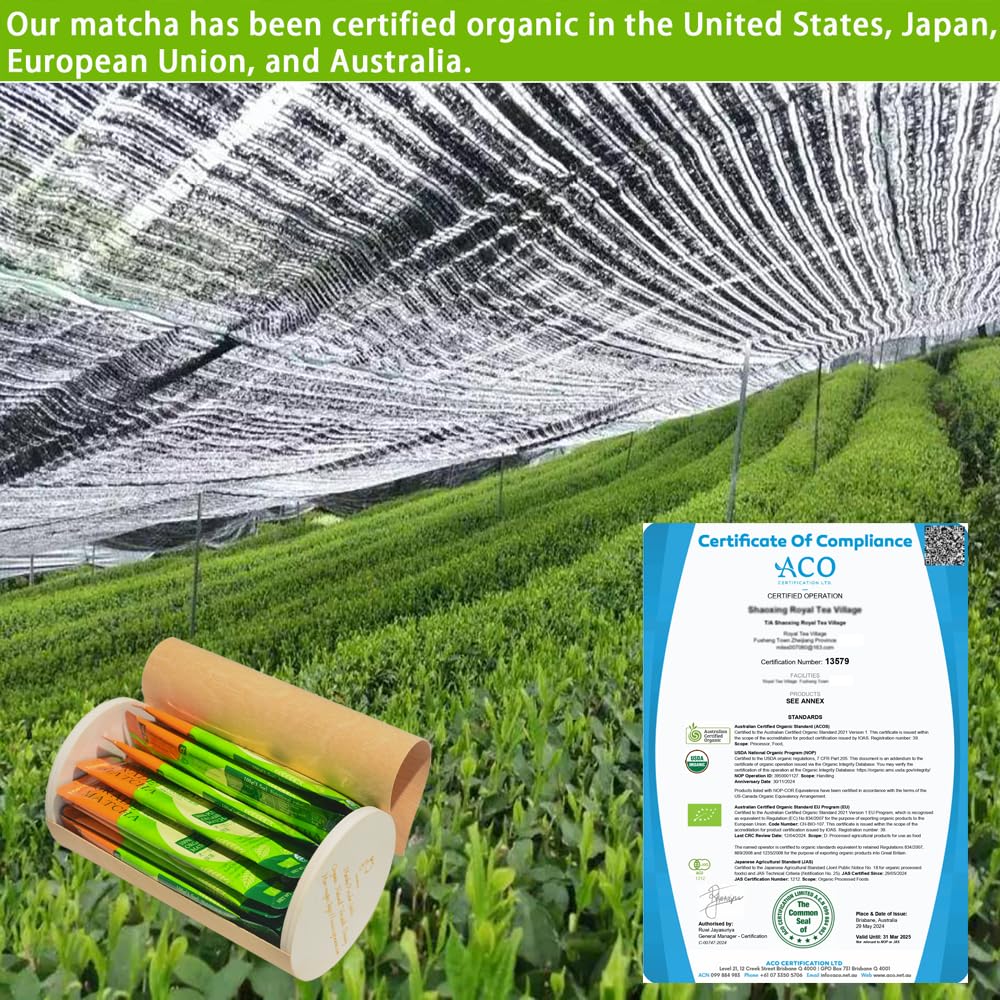 Top One Ceremonial Grade Organic Matcha Green Tea Powder - 30 Single Serve Stick Packs, Authentically Japanese, First Harvest ,