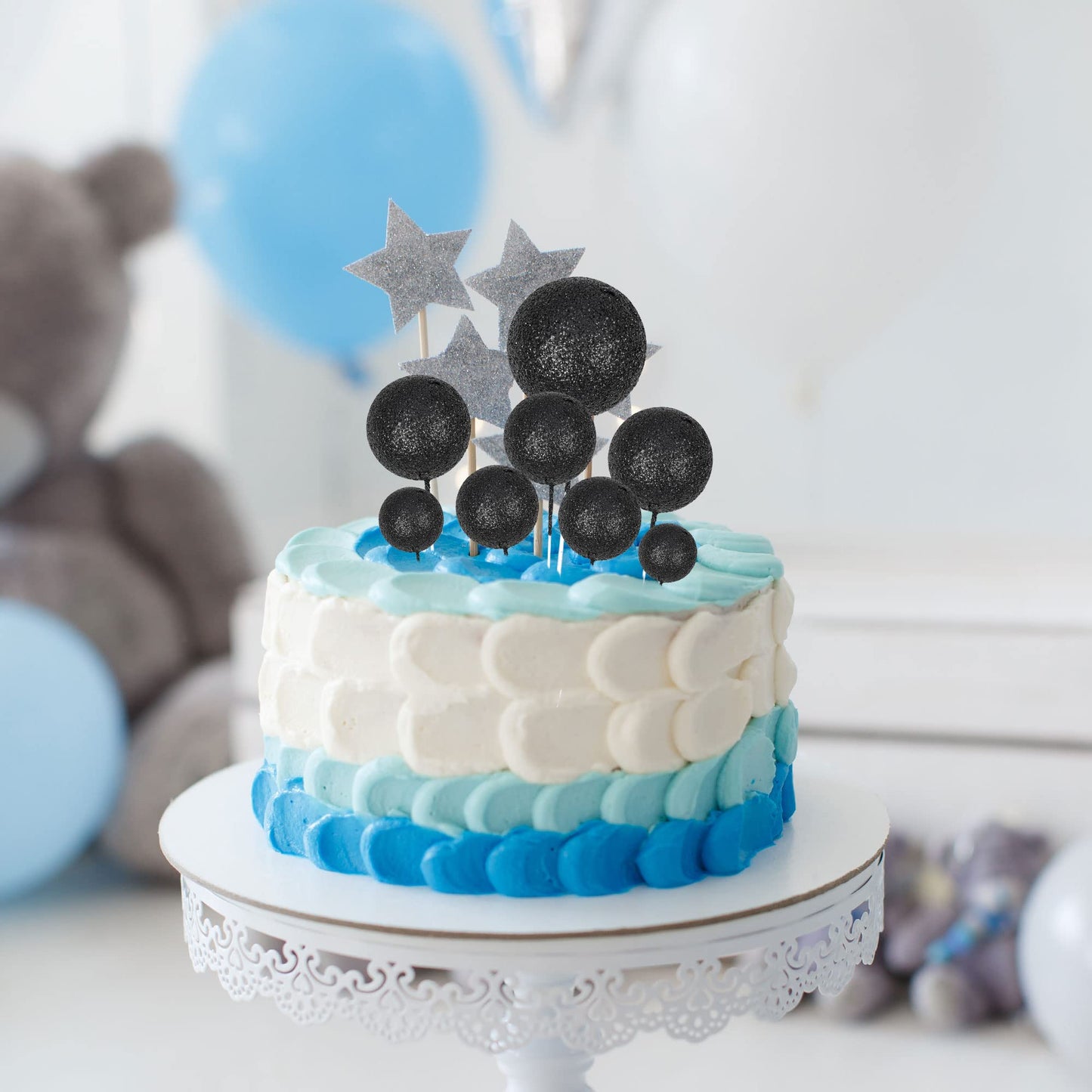 30Pcs Mini Balloon Cake Topper Glitter Foam Ball Cake Picks Decorations Faux Pearl Balls Diy Cake Insert Topper Baking Decoratio