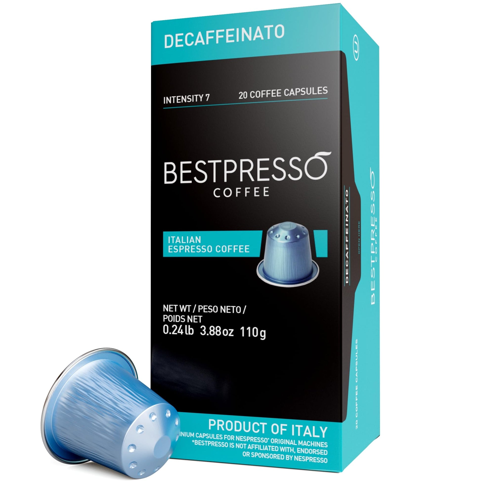 Bestpresso Coffee Pods for Nespresso Original Machine, Decaffeinato Blend, 120 Count, Model BST10423
