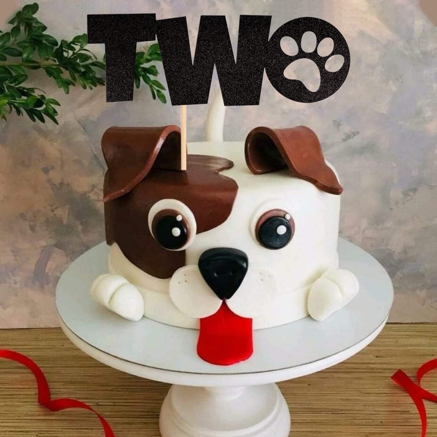 1 Pcs Two Cake Topper Black Glitter Dog Paw 2 Years Old Birthday Cake Pick For Puppy Dog Let'S Pawty Theme Kids Boys Girls 2Nd B