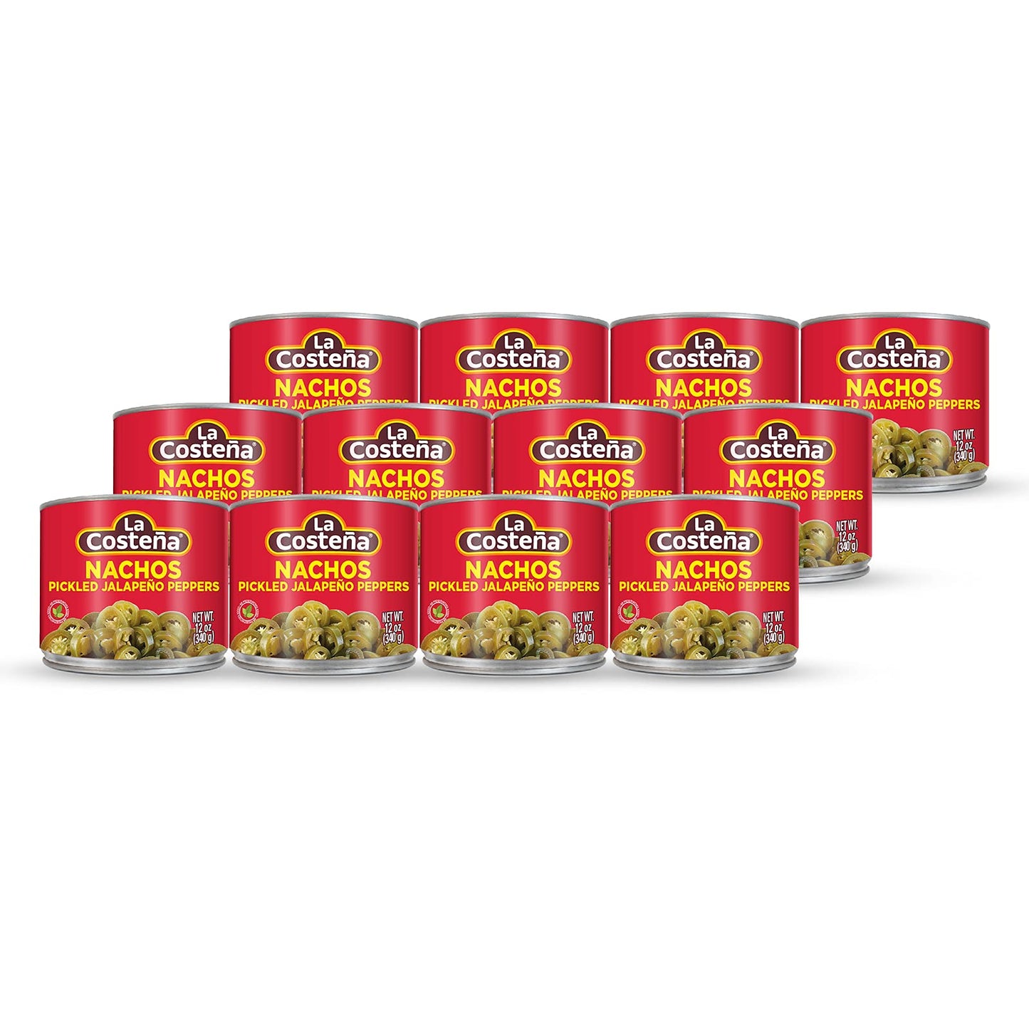 La Costeña Nacho Sliced Jalapeño Peppers, Pickled Green Hot, 1 Pound Can, Pack of 12