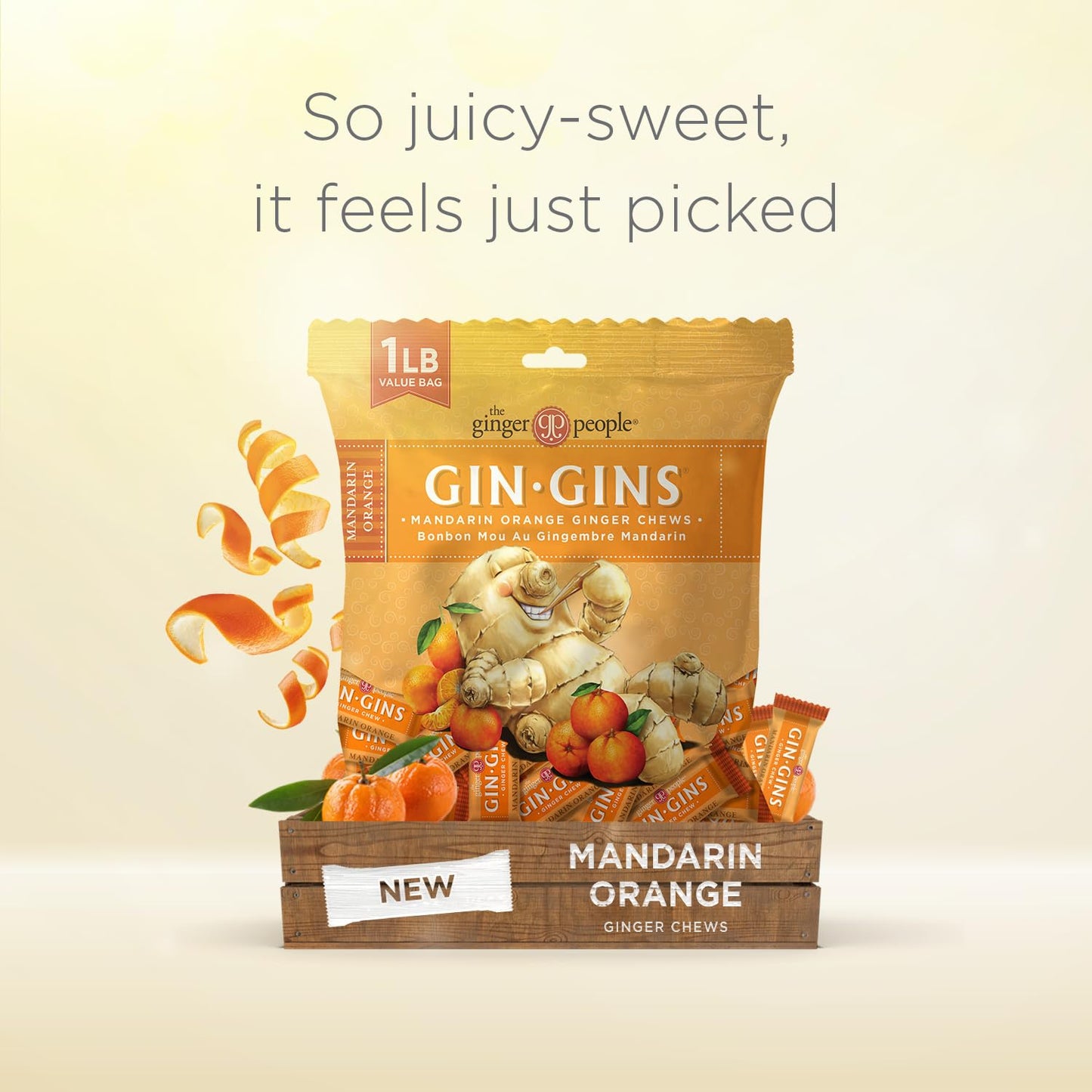 The Ginger People GIN GINS Mandarin Orange Ginger Chews - 1 lb Bag - Individually Wrapped Healthy Candy