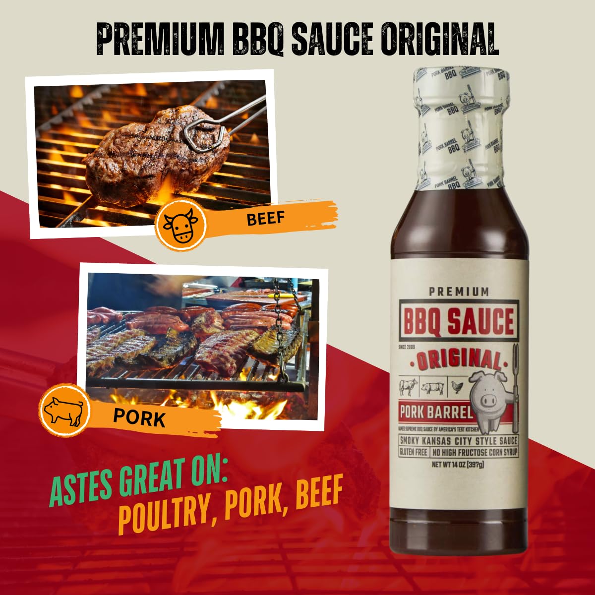Pork Barrel Original Bbq Competition Sauce, Smoky Kansas City Style, Small Batch, No High Fructose Corn Syrup, Gluten-Free Sauce