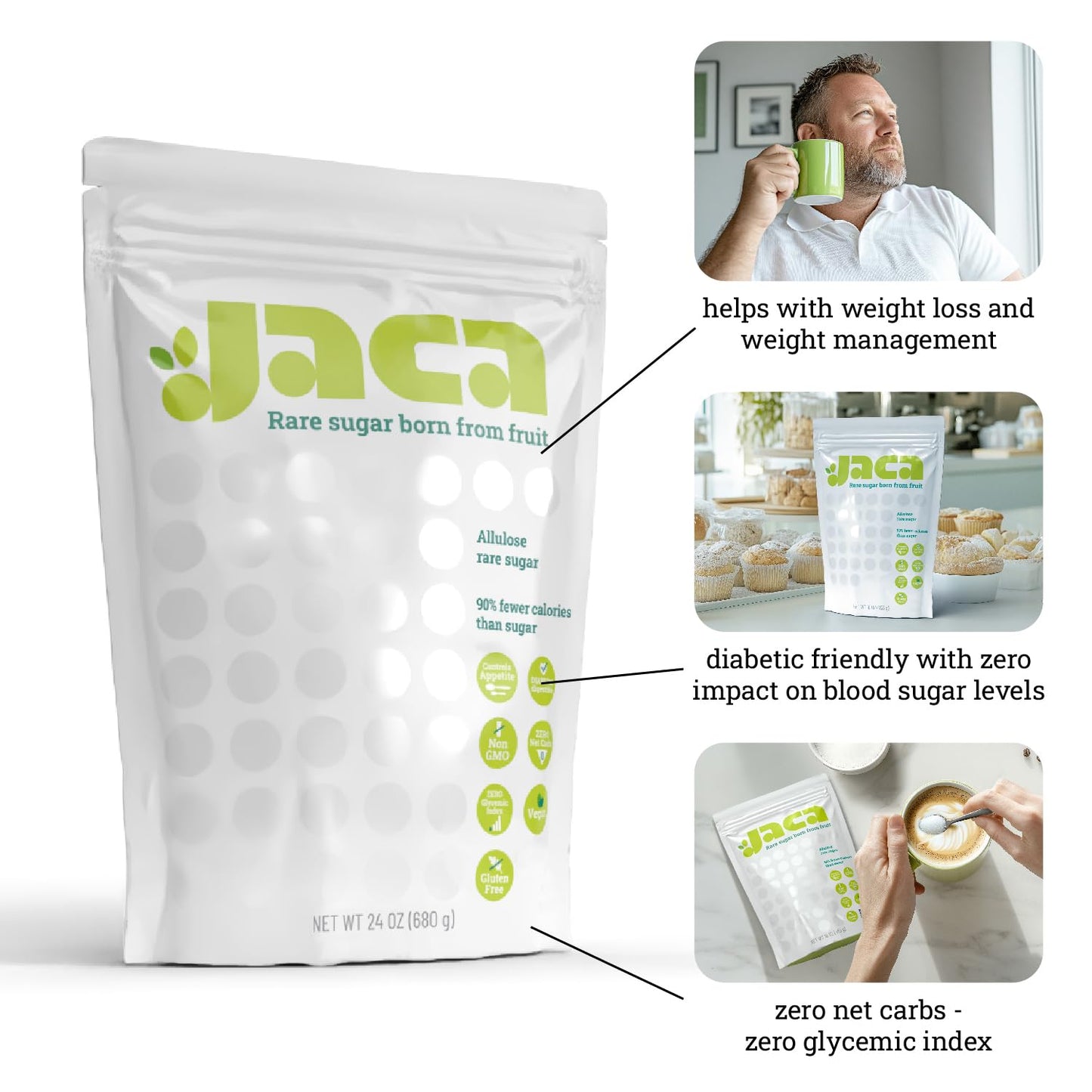 Jaca Allulose Sweetener | Keto-Friendly, Vegan, Gluten-Free | 24 oz