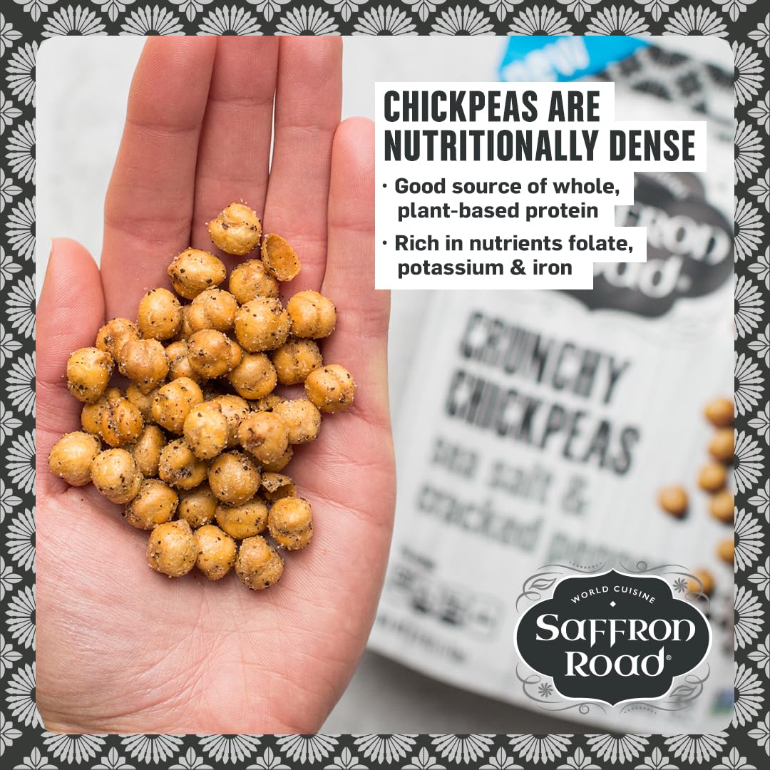 Saffron Road Roasted And Crunchy Bombay Spice, Korean Bbq, Sea Salt & Cracked Pepper Chickpeas | High Protein Snacks | Gluten-Fr