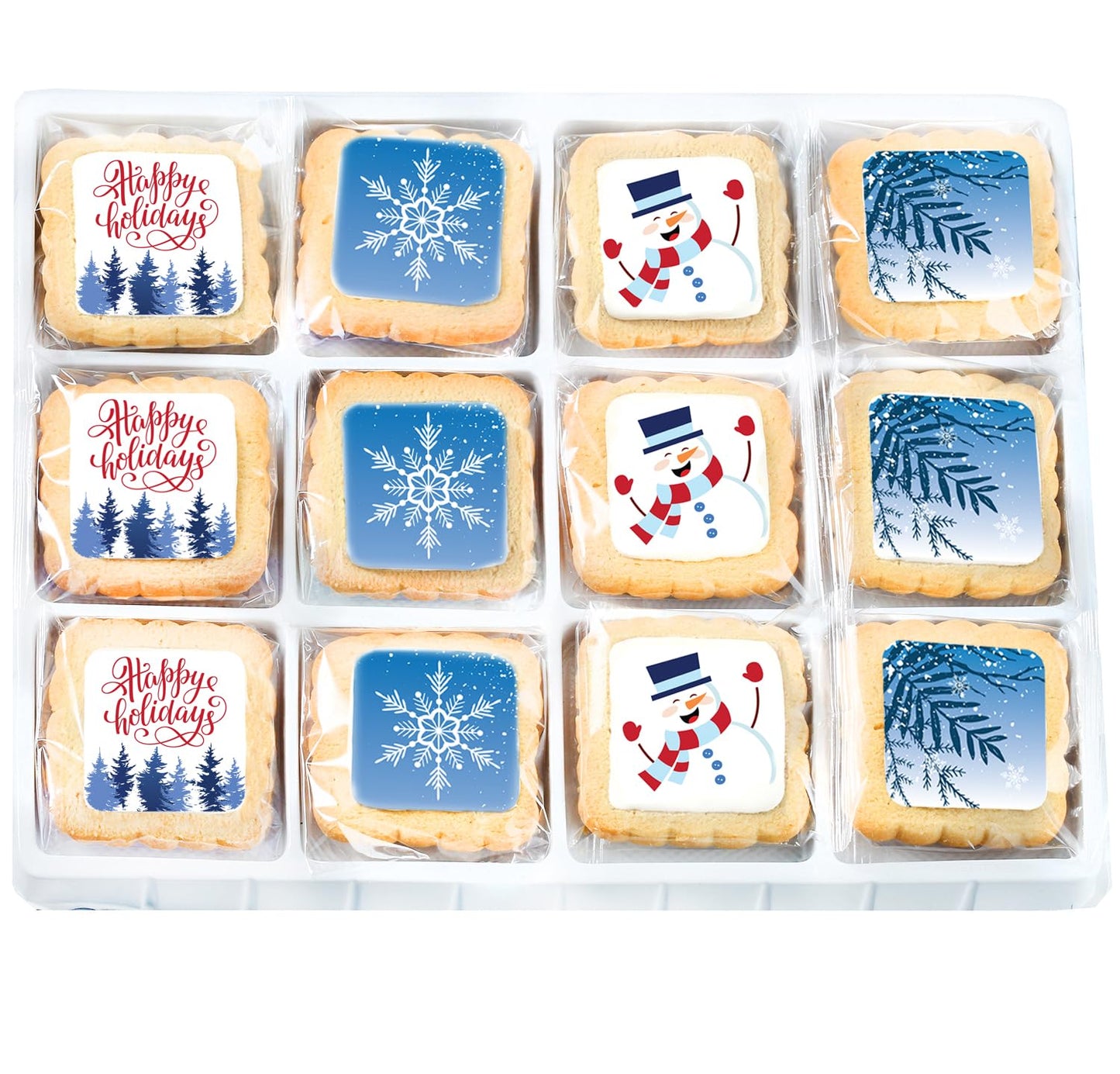 Happy Holidays Cookies Gift Basket For Men Women Kids | Holiday Gourmet Corporate Food Gift Individually Wrapped | 12 Decorated Sugar Cookies Winter