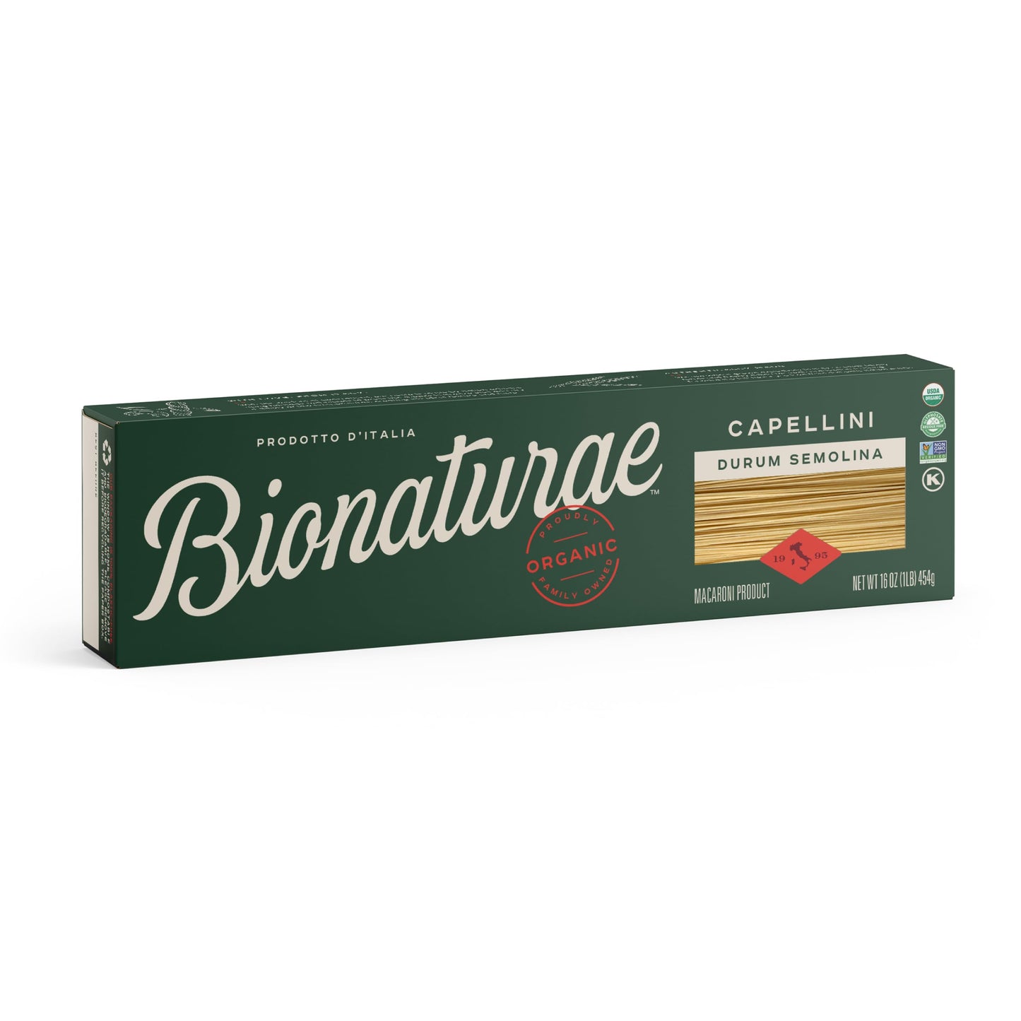 Bionaturae Capellini Pasta Noodles - Durum Semolina Pasta, Kosher, High Protein, Non-Gmo, Usda Certified, Durum Semolina Capelli