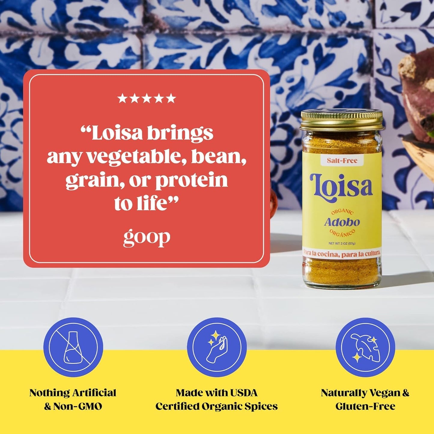 Loisa Seasoning Salt-Free Adobo, USDA Organic, Non-GMO, 2.9oz (Pack of 2)