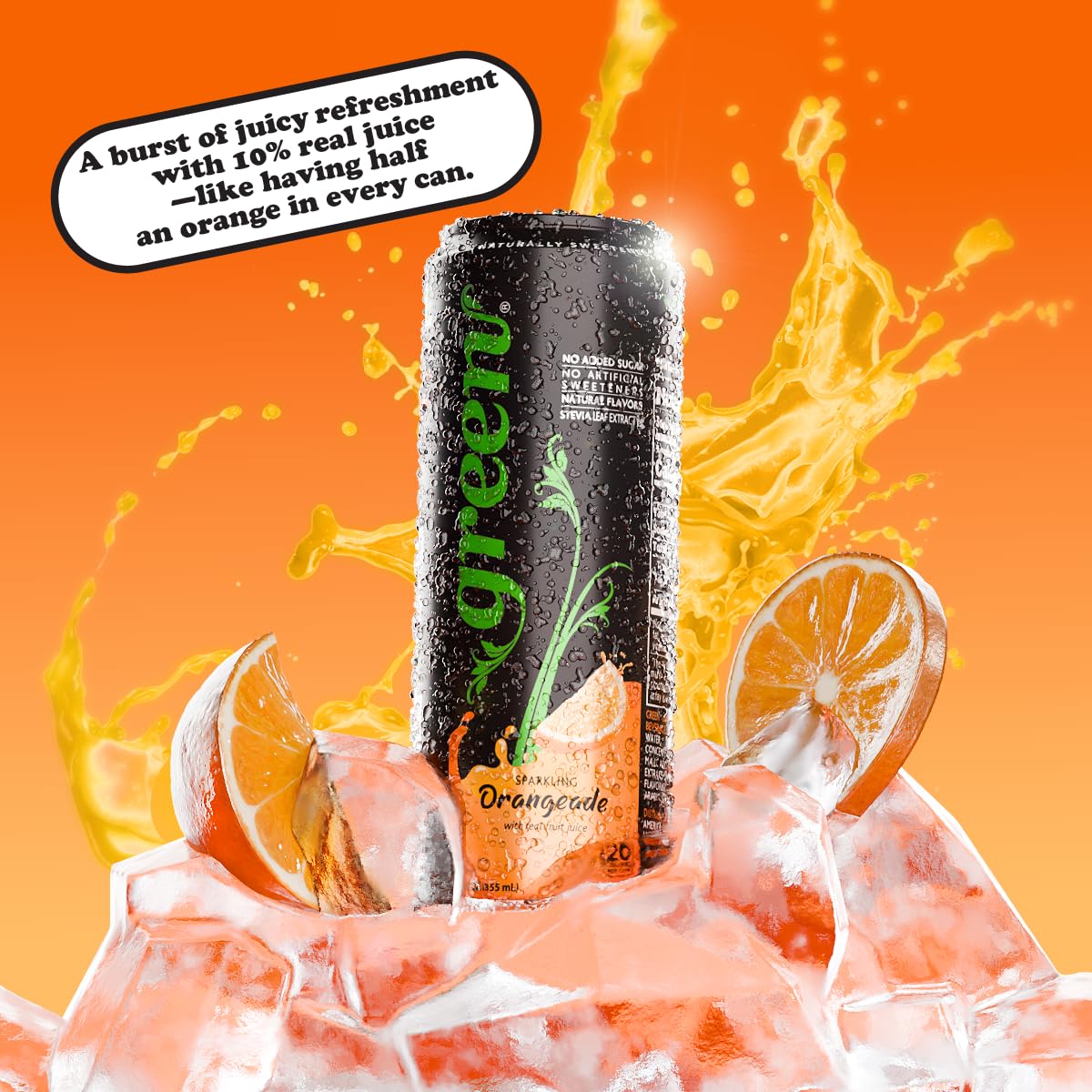 Green Cola Green Orangeade - No Added Sugar, 10% Real Orange Juice, 20 Calories, 12 Fl Oz (Pack of 6)