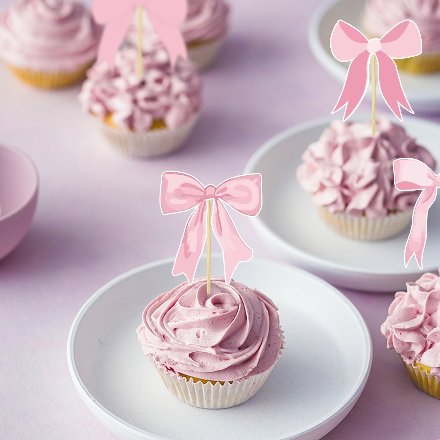 36 Pcs Bow Cupcake Toppers Suitable For Girls Birthday Party Anniversaries Baby Shower Pink Bow Birthday Cake Decorations Single