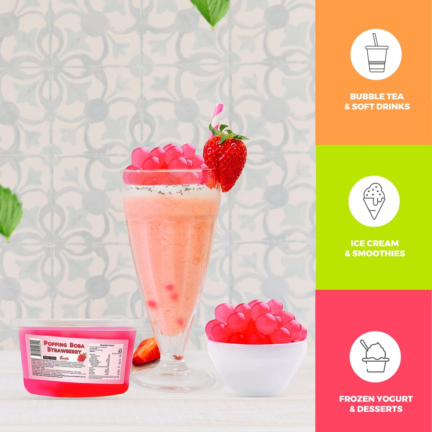 Fanale Popping Boba Pearls, 100% Fat Free, Bursting Boba, Vegan Popping Pearls for Bubble Tea, Shakes, Desserts and Smoothie, St