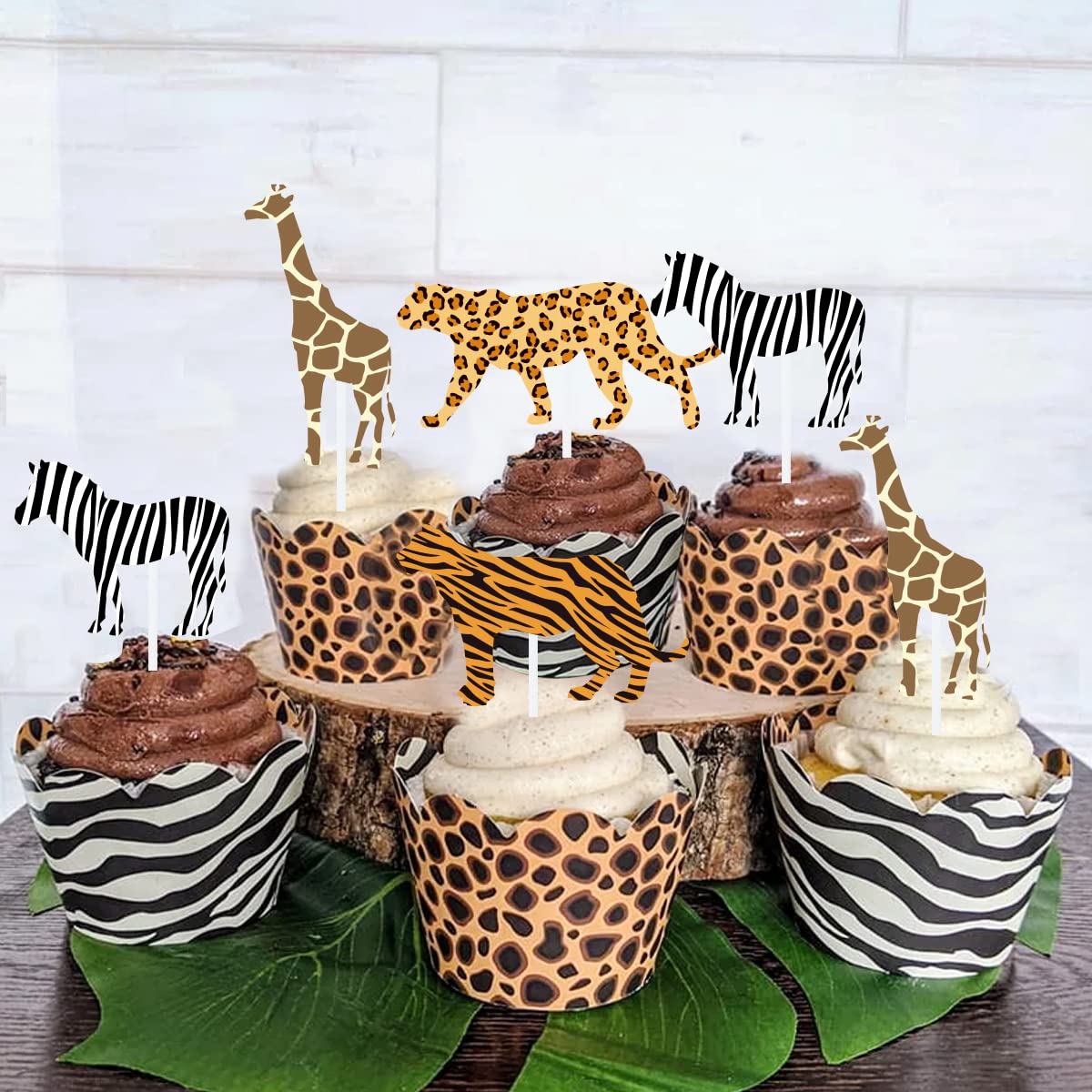 Sursurprise Wild One Cake Topper - Jungle Animals Cupcake Toppers, 25 Pack, First Birthday Decorations, Leopard Cheetah Theme