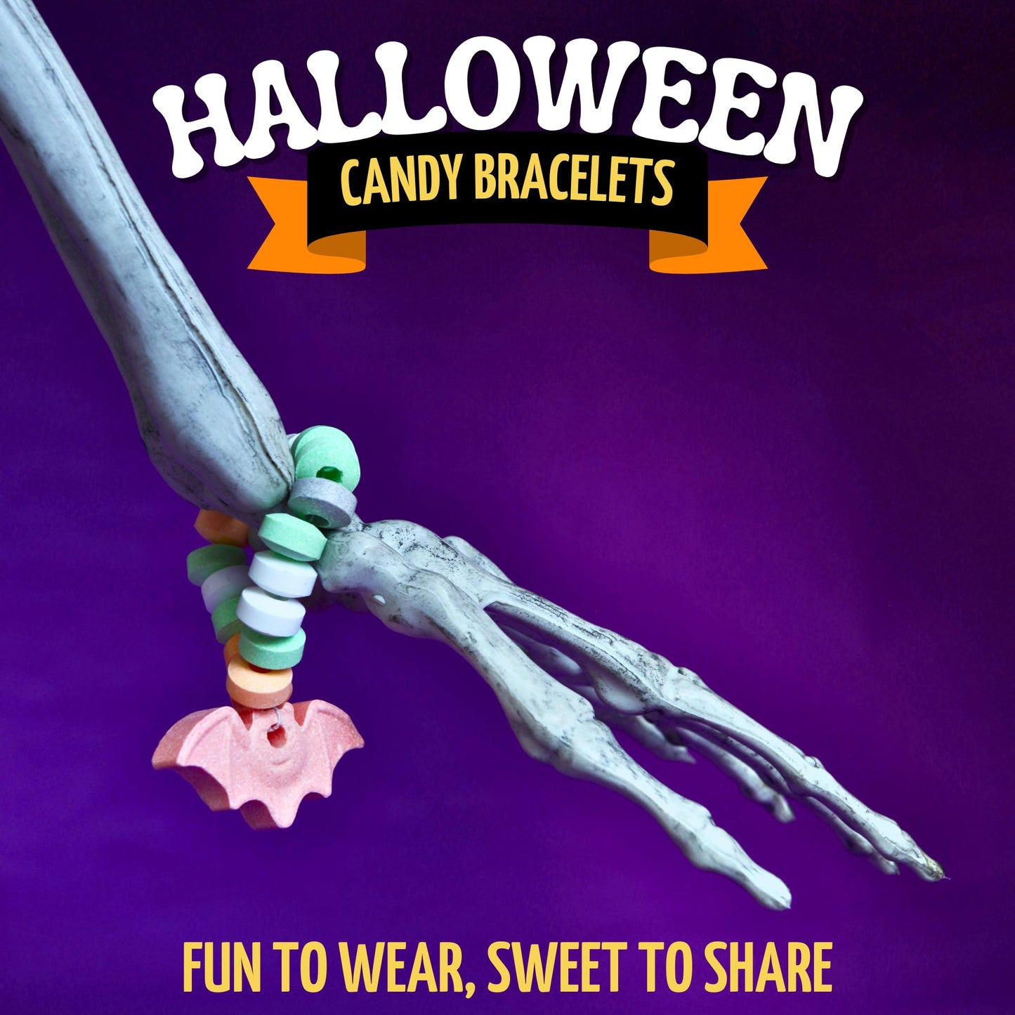 Halloween Candy Bracelets  Individually Wrapped Trick or Treat Pass Out Candies  Assorted Spooky Shapes  24 Count