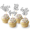24 Pcs Glitter 40th Birthday Cupcake Toppers for Celebrating Forty Years Old Birthday Party Decorations (Glitter Silver)