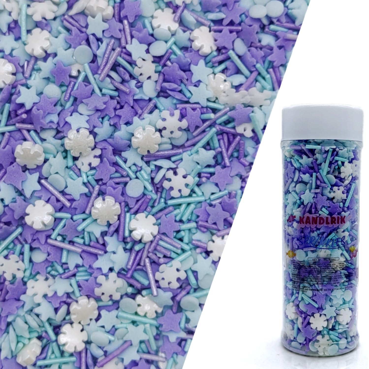 Snowflake Sprinkles Blue & White & Purple Christmas Sprinkles Mixed size snowflake Stars Jimmies CakeCookie Decorating Perfect f