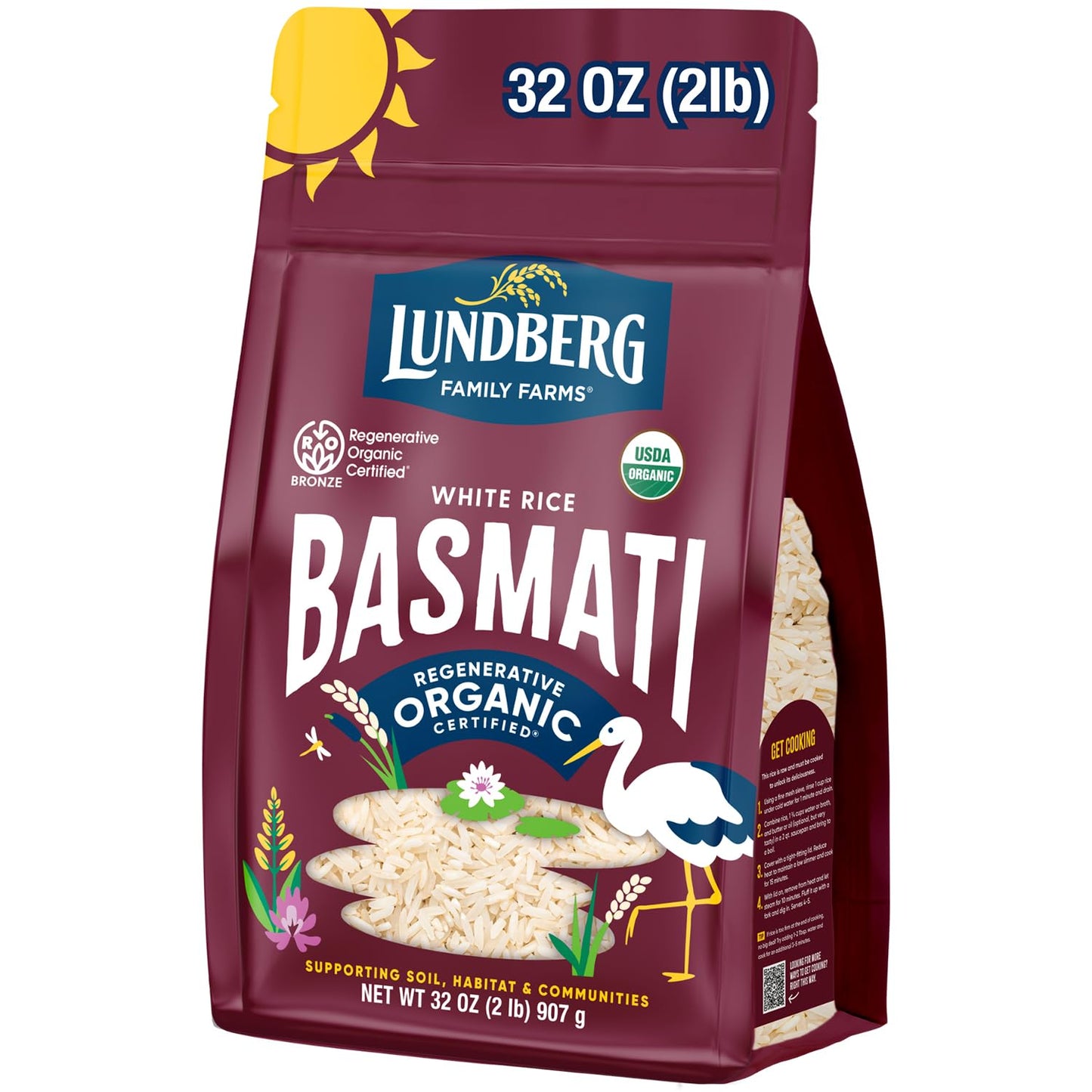 Lundberg Regenerative Organic Certified (ROC) Long Grain White Basmati Rice - Non-Sticky, Fluffy Aromatic Organic Rice Grown in 