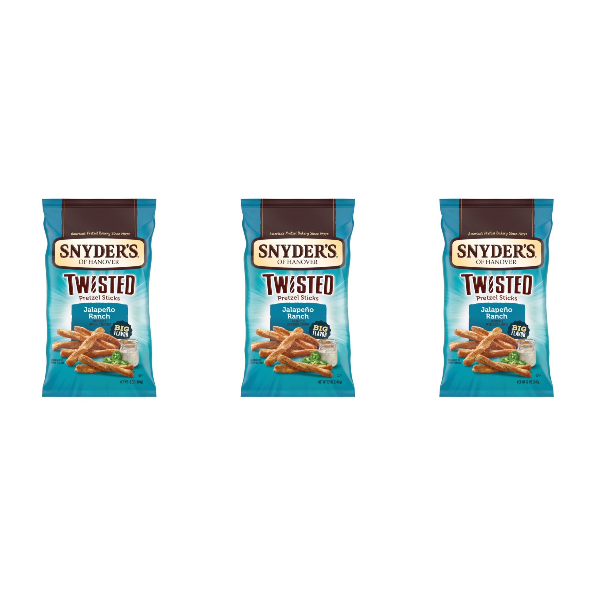 Snyders of Hanover Jalapeo Ranch Flavored Twisted Pretzel Sticks, 12 Oz Bag (Pack of 3)