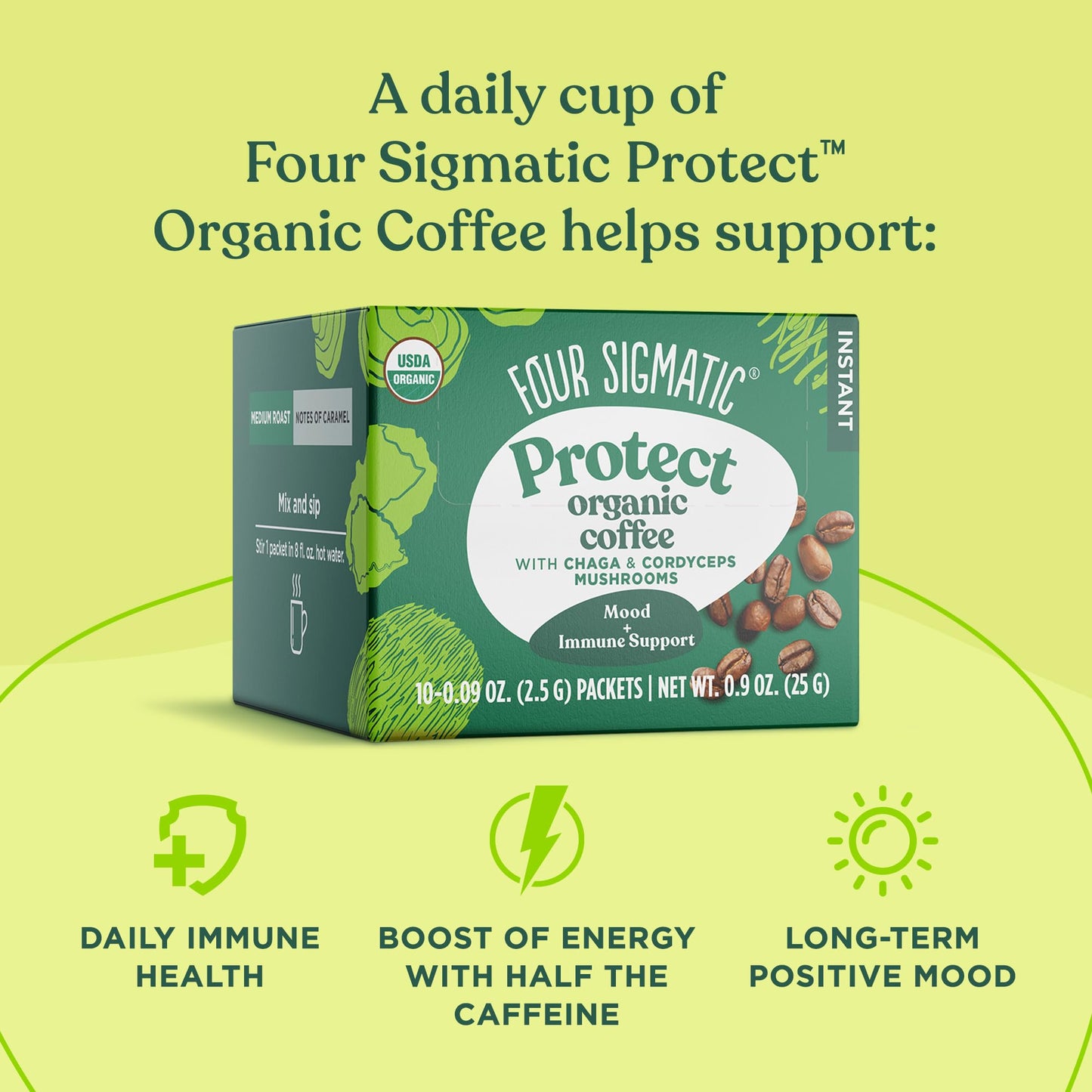 Organic Instant Coffee Powder By Four Sigmatic | Arabica Instant Coffee Singles With Cordyceps, Chaga And Eleuthero | Mushroom C