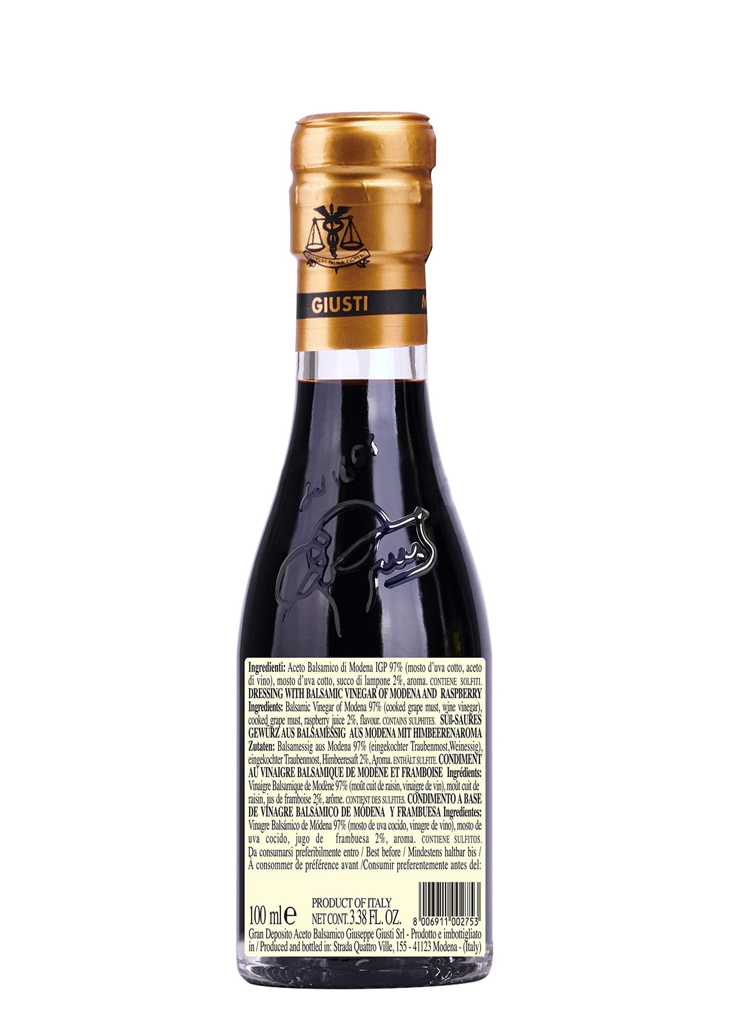 Giusti Balsamic Vinegar Dressing with Raspberry - 100ml (3.38 Fl Oz) - Black
