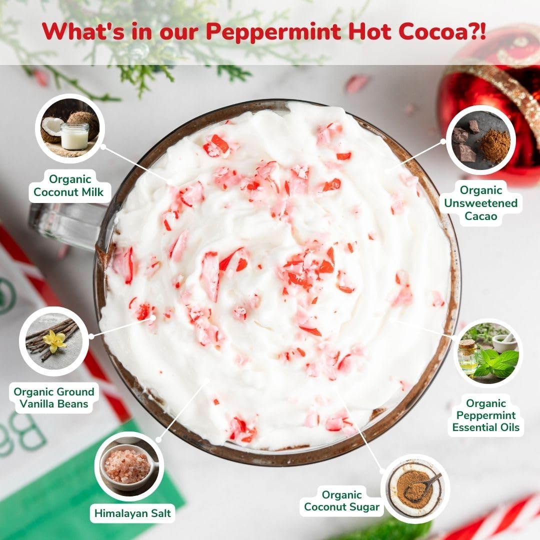 Bare Life: Instant Dairy Free Peppermint Hot Cocoa Mix - 10 Serving Pouch | Gluten Free, Vegan, Organic, Plant Based, Paleo, Soy