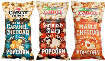 Cabot Popcorn - Trio of flavors: Seriously Sharp, Sea Salt Caramel Cheddar and Maple Cheddar. 1 bag of Each