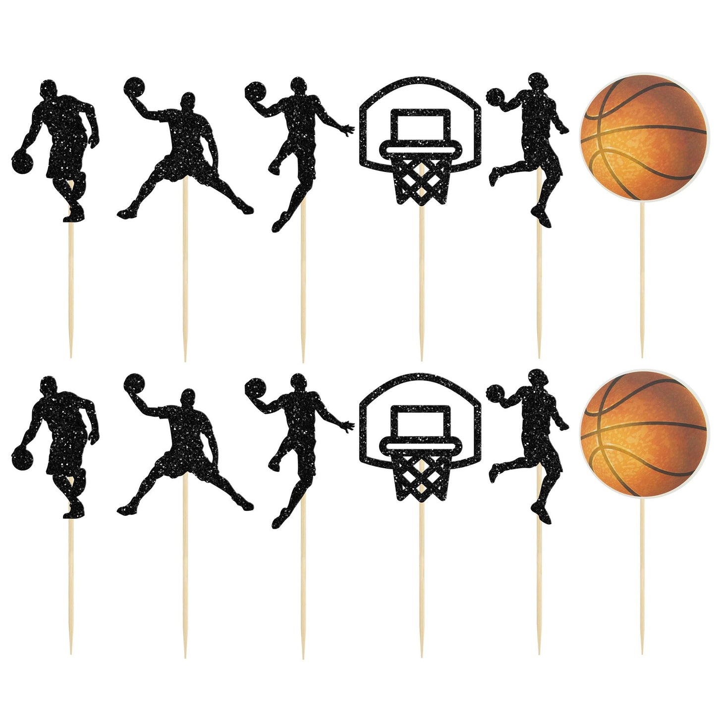 24Pcs Basketball Cupcake Toppers Star Sports Fan Basketball Backboard Cupcake Picks Baby Shower Basketball Players Sports Theme