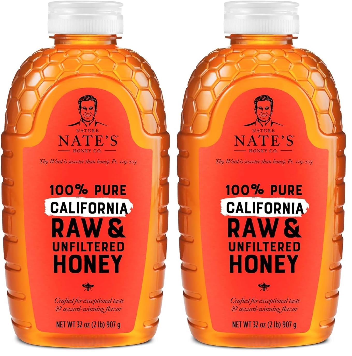 Nate s California 100% Pure, Raw & Unfiltered Honey - 32 oz. Squeeze Bottle - All-natural Sweetener (Pack of 2)