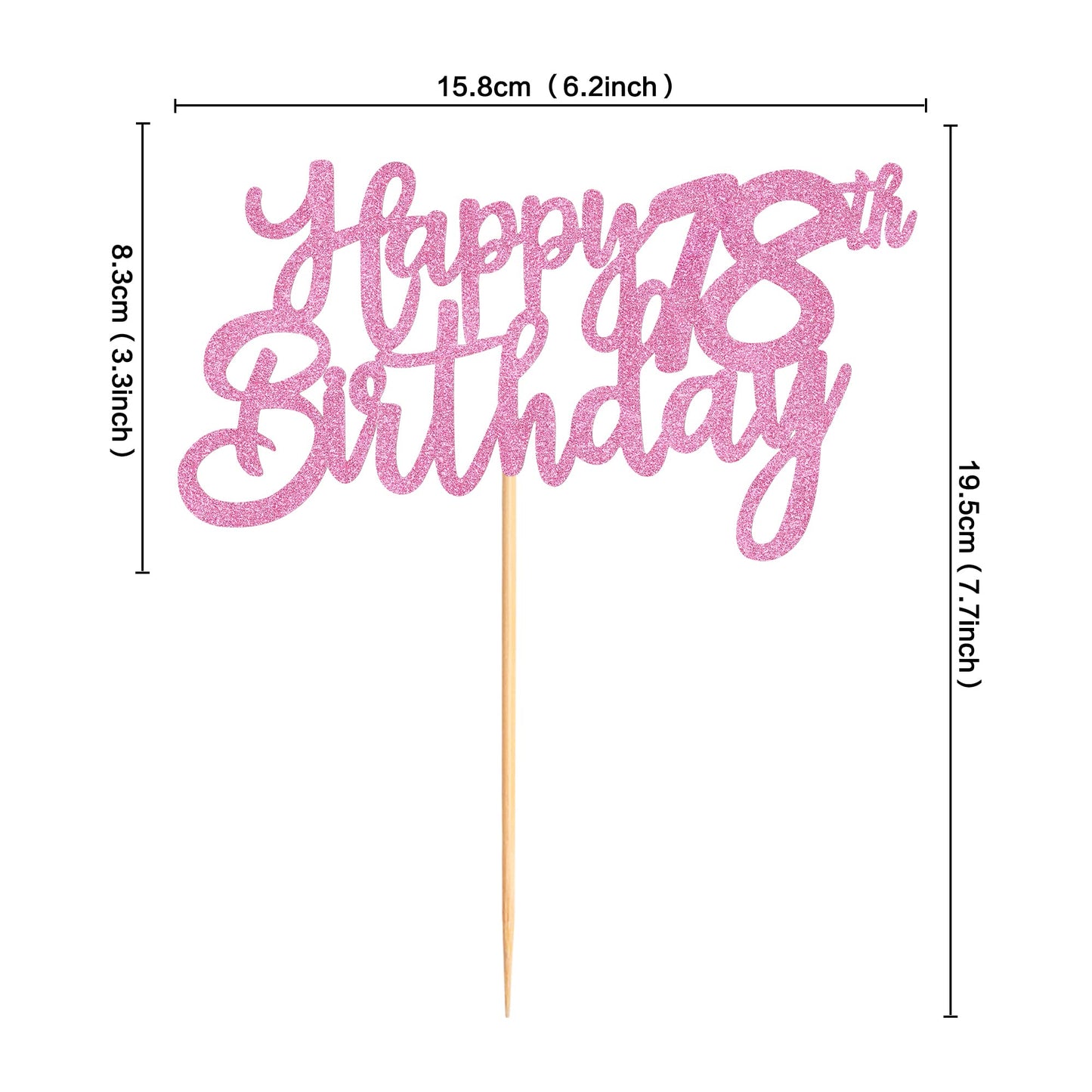 Cyodoos Pink Glitter 18th Birthday Cake Topper - Medium Paper Food Picks for Party Decorations