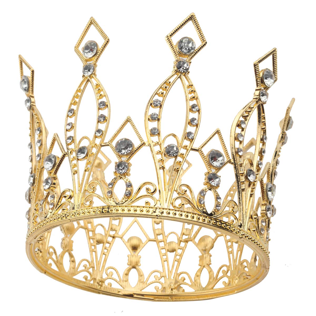 Janou Crown Tiara Cake Topper Crystal Children Hair Ornaments For Wedding Birthday Baby Shower Party Cake Decoration (Gold)