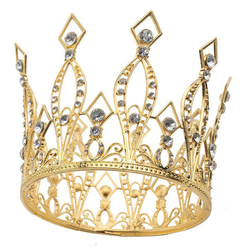 Janou Crown Tiara Cake Topper Crystal Children Hair Ornaments For Wedding Birthday Baby Shower Party Cake Decoration (Gold)