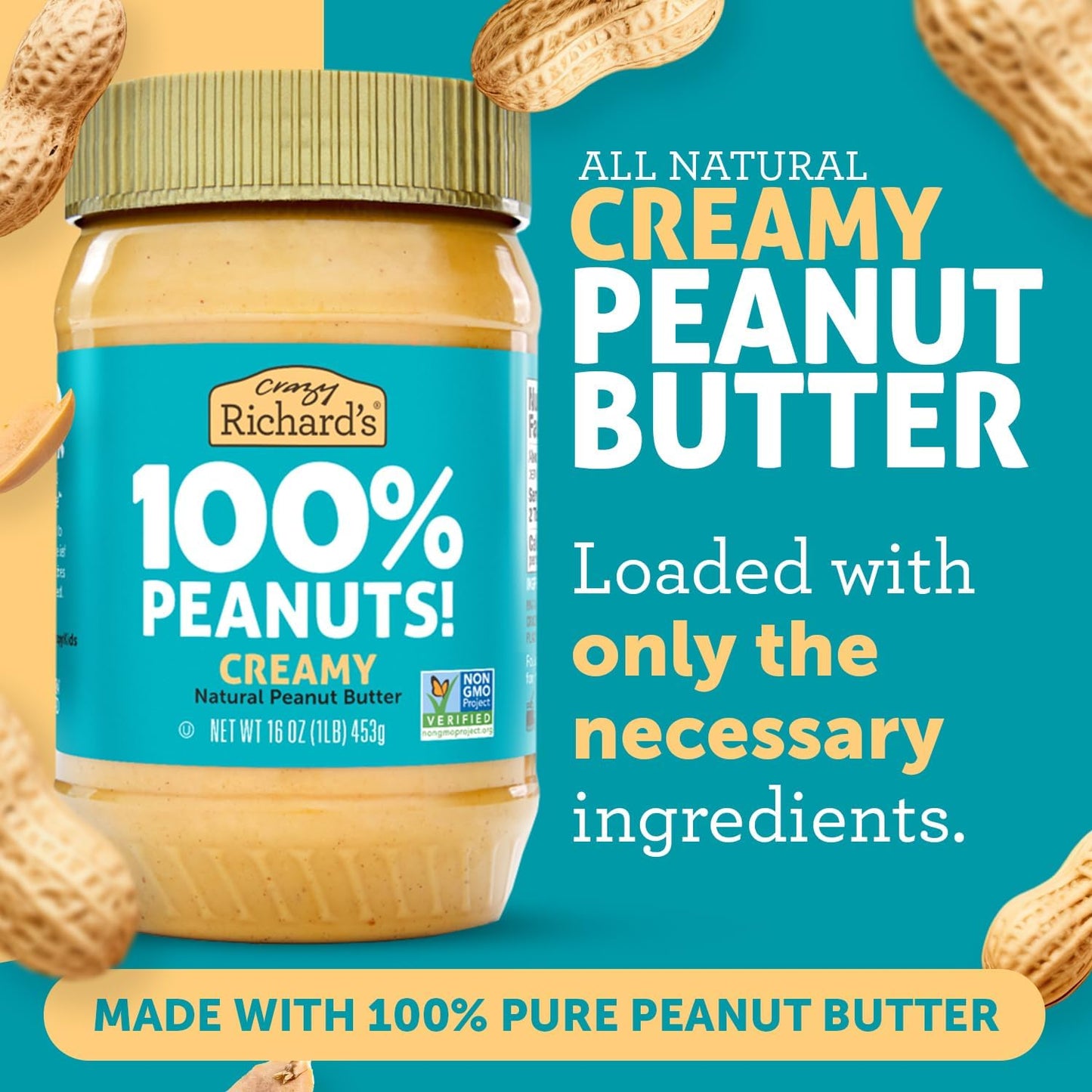 Crazy Richards 100% All-Natural Vegan Creamy Peanut Butter with No Added Sugar and Non-GMO Variety Pack (Original 100% Peanuts