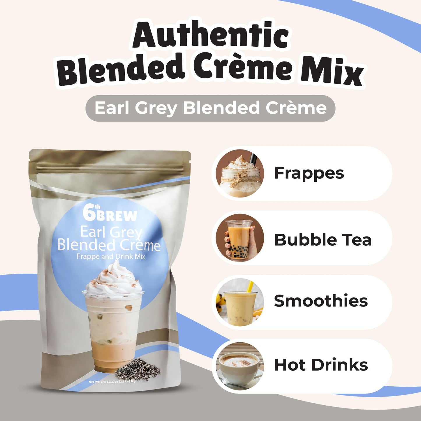 Premium Earl Grey Blended Crme Powder Mix To Make Frappes, Bubble/Boba Tea, Hot Or Iced Tea | Perfect For Home Or Cafe Or Restau
