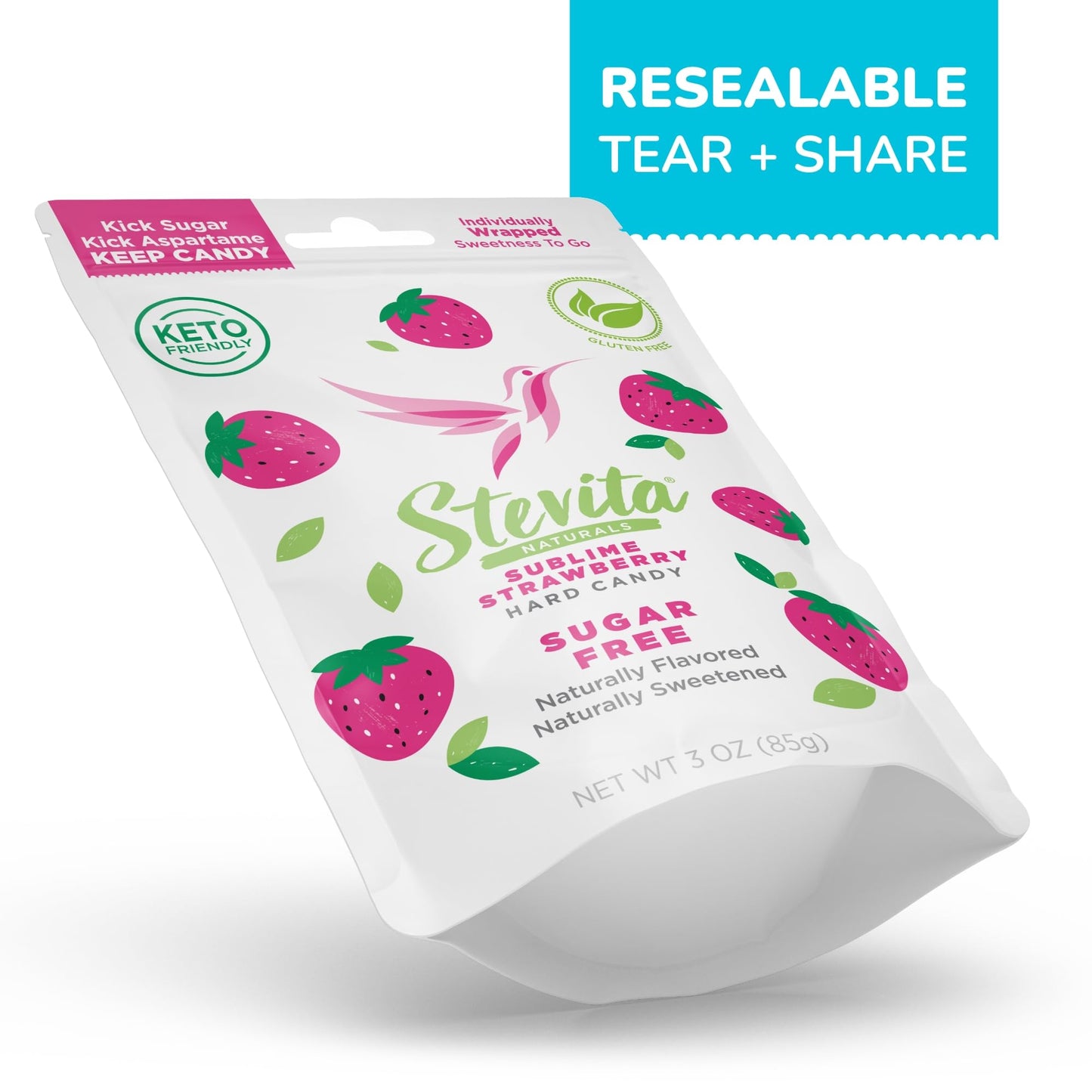 Stevita Hard Candy, Sublime Strawberry - 25 Individually Wrapped Pieces - Sugar & Aspartame Free - Naturally Flavored & Sweetene