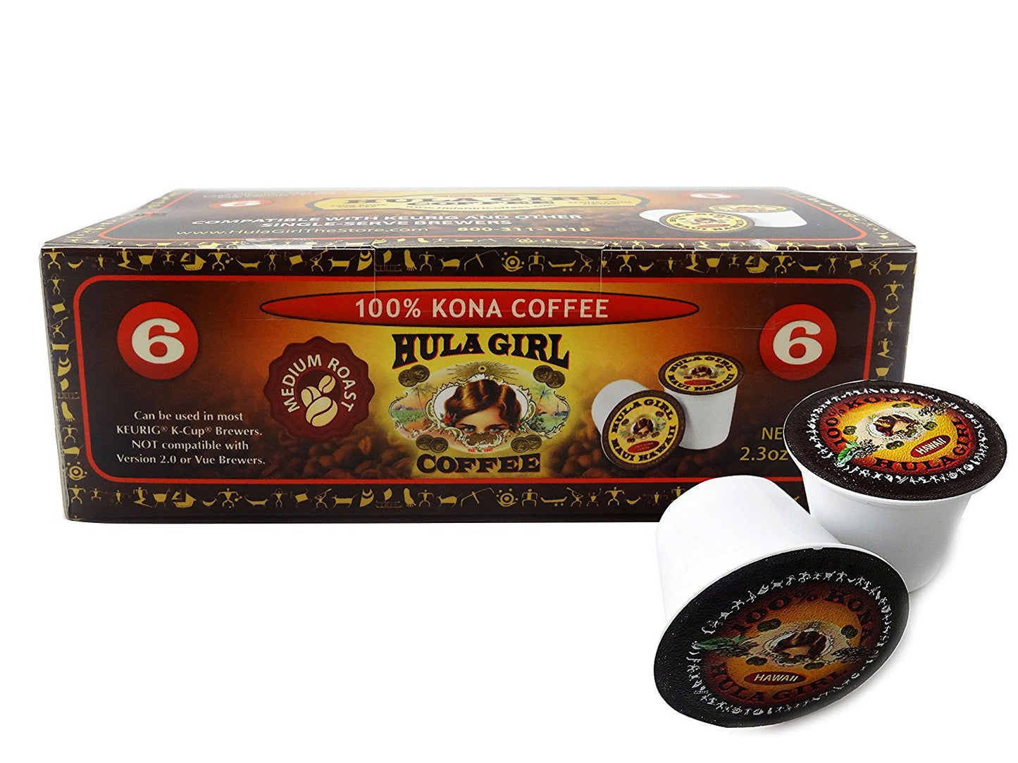 Hula Girl Kona Coffee Single Serve K-Cup, Medium Roast, 1 Count, Black