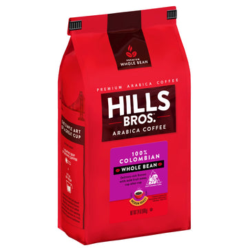 Hills Bros. 100% Colombian Whole Bean Coffee, Medium Roast, 24 Oz. Bag - Roasted Arabica Coffee Beans, Smooth Balanced Flavor