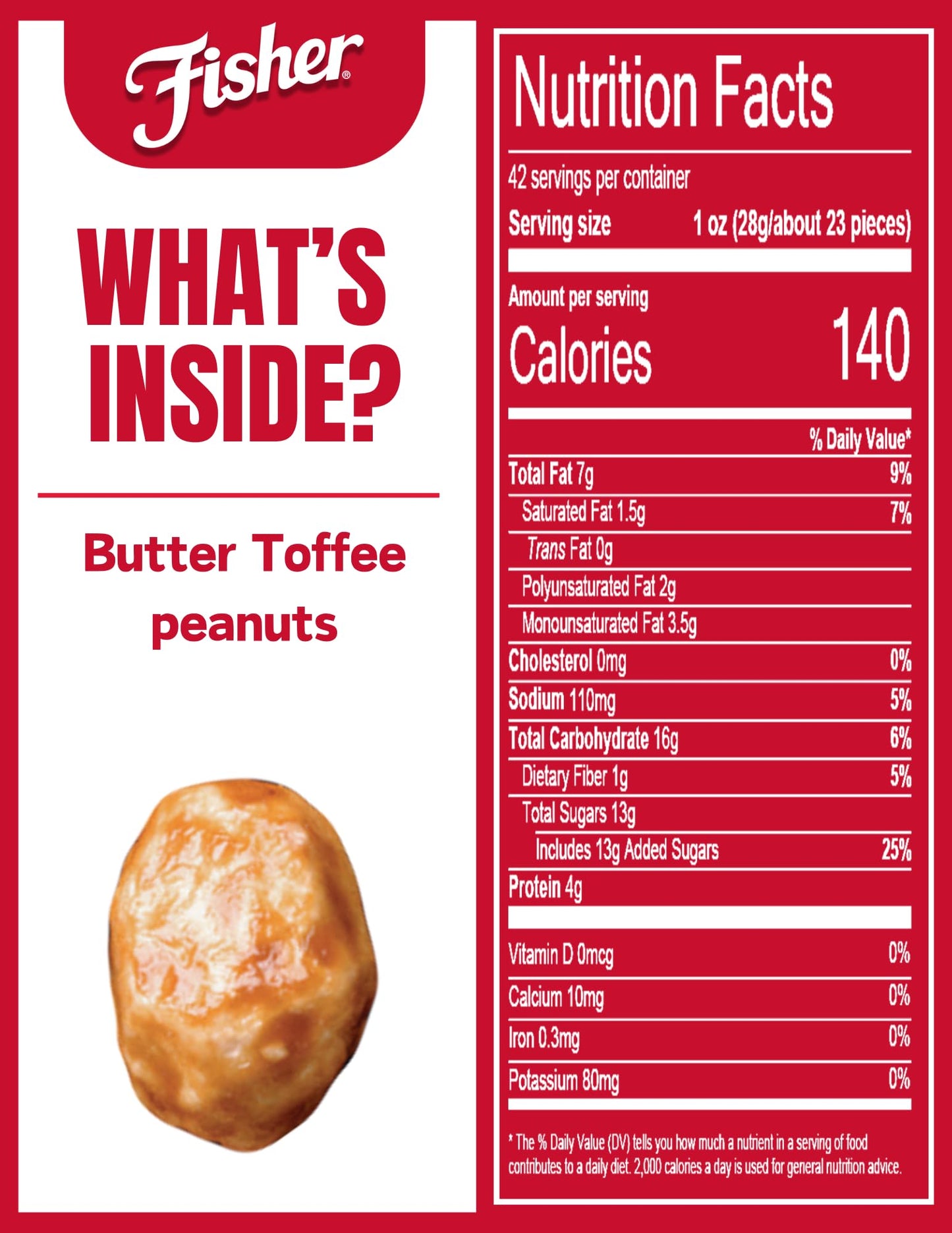 Fisher Butter Toffee Peanuts, 42 oz (Pack of 6) - No Artificial Colors or Flavors, Perfect Snack for Sharing