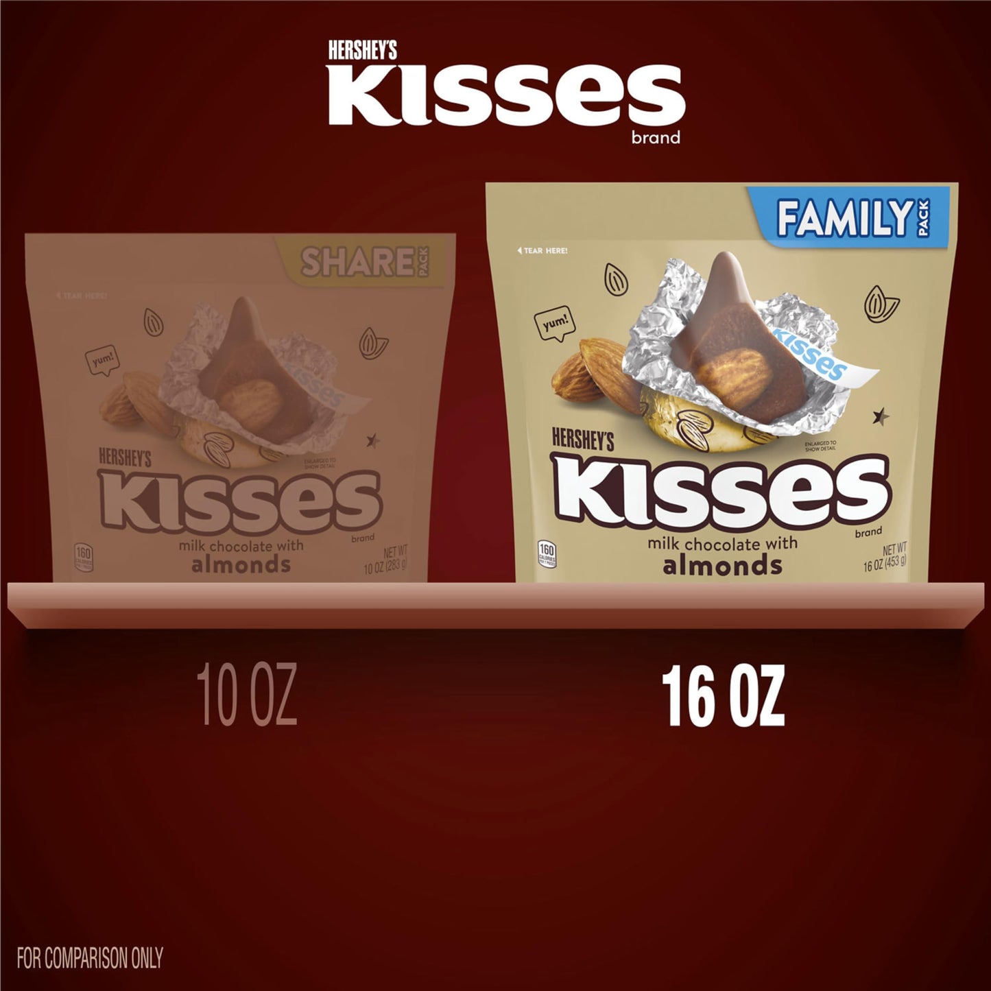 HERSHEYS KISSES Milk Chocolate with Almonds Candy Family Pack, 16 oz