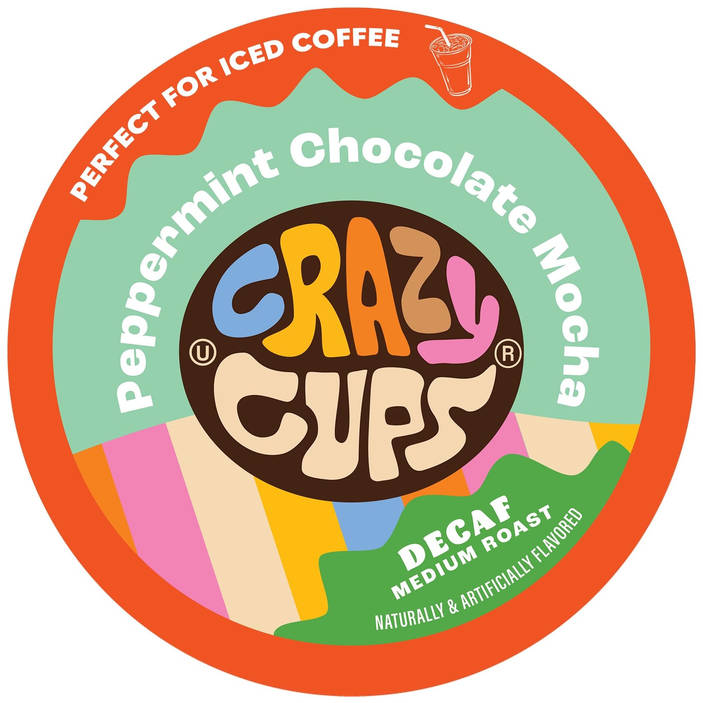 Crazy Cups Decaf Flavored Coffee Pods, Peppermint Chocolate Mocha, 22 Count, Compatible with Keurig K Cups, Recyclable Pods