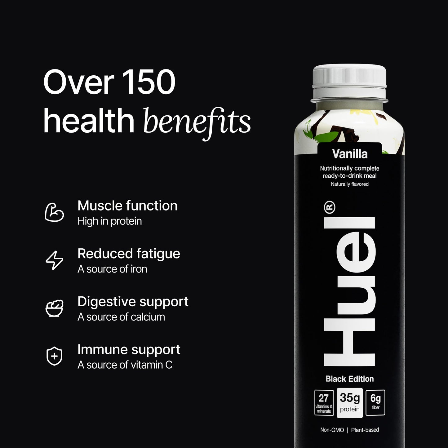 Huel Black Edition Ready-to-Drink | Vanilla Meal Replacement Shake | 35g High Protein Drink | 27 Vitamins & Minerals  Vegan  Gluten Free | Plant Based | High Fiber  Low Sugar | 16.9 Fl Oz  12 Pack