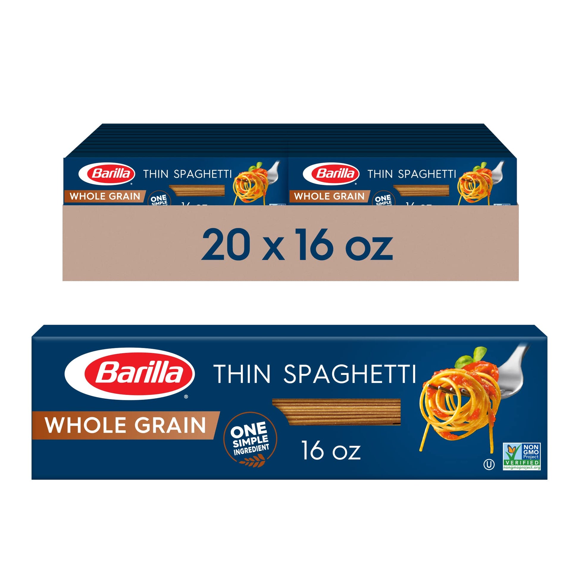 Barilla Whole Grain Pasta, Thin Spaghetti, 16 Ounce (Pack Of 20)