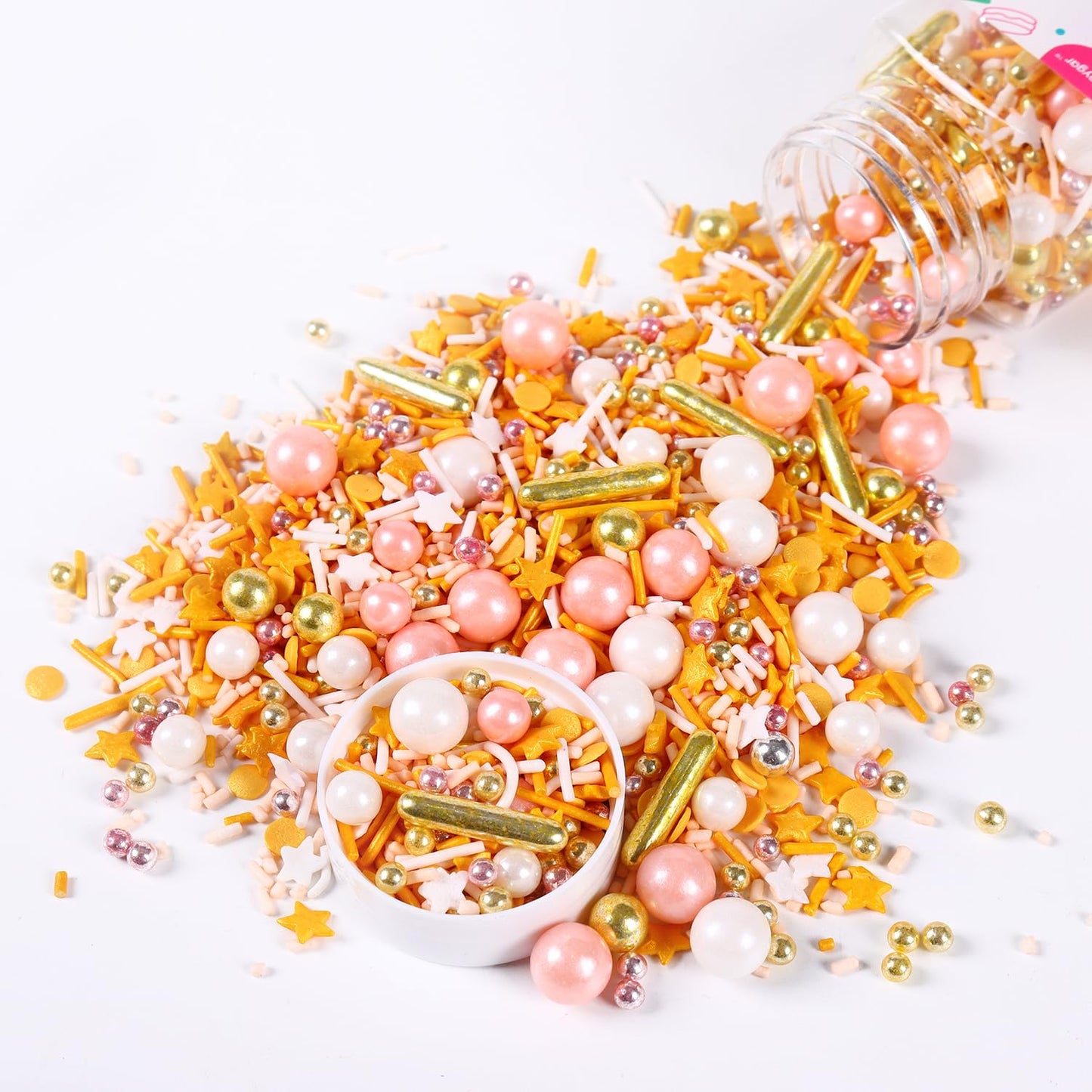 Pink Gold Sprinkles, Star Sprinkles For Cake Decorating Cupcake Toppers Ice Cream Cookie Baking, Wedding Party, 3.52Oz