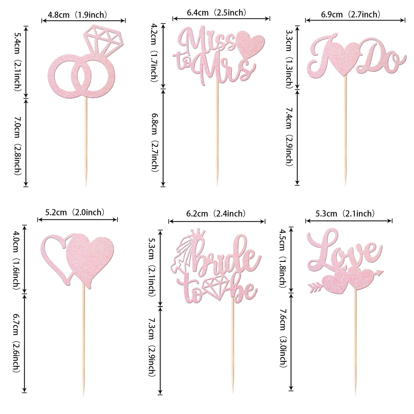YCTHUNFISH Bridal Shower Cupcake Toppers, 36 Pack Glitter Diamond Ring Picks, Light Pink, Bamboo Decorations for Engagement and Bachelorette Party