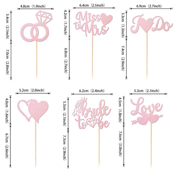 YCTHUNFISH Bridal Shower Cupcake Toppers, 36 Pack Glitter Diamond Ring Picks, Light Pink, Bamboo Decorations for Engagement and Bachelorette Party