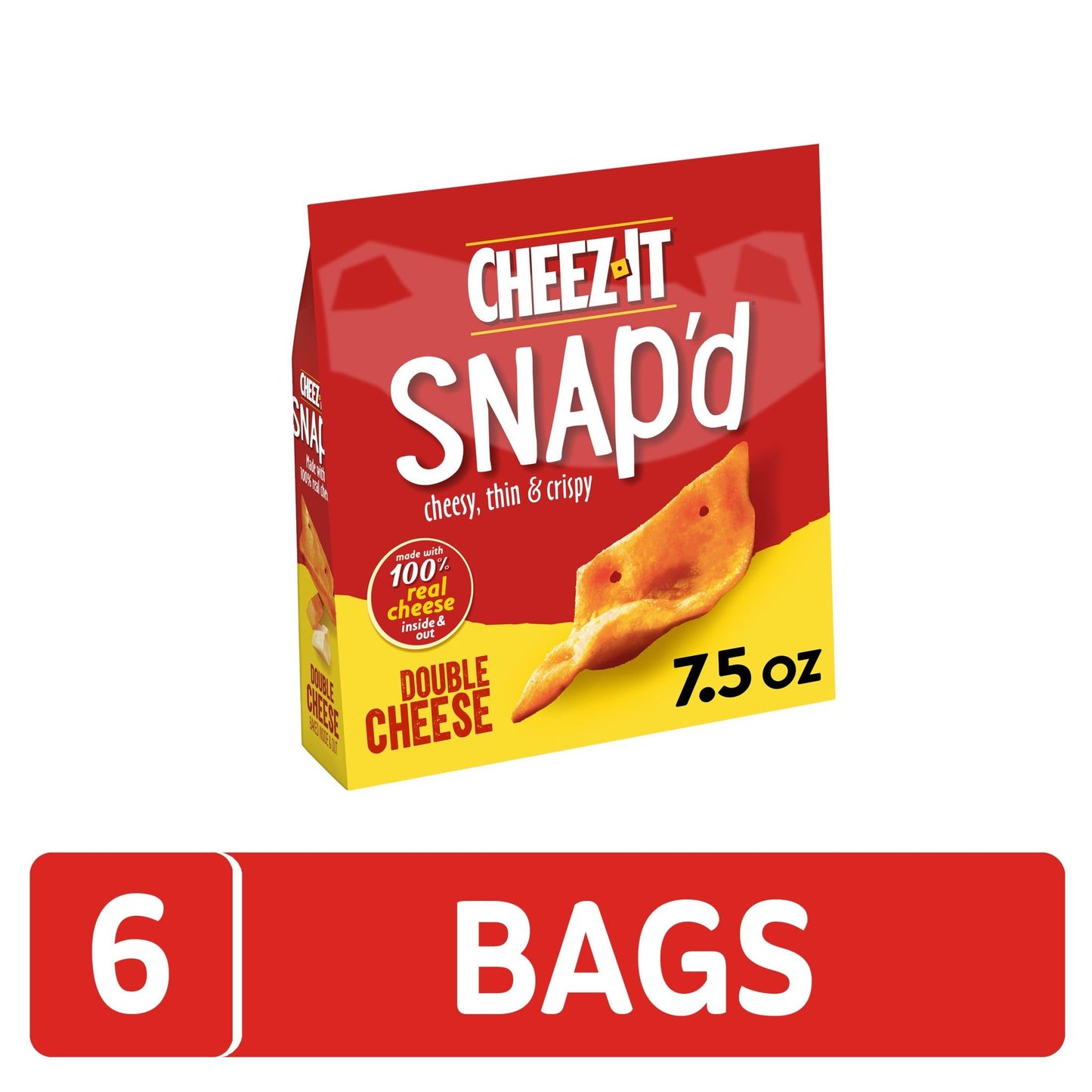 Cheez-It Snap'D Cheese Cracker Chips, Thin Crisps, Lunch Snacks, Double Cheese, 45Oz Case (6 Bags)