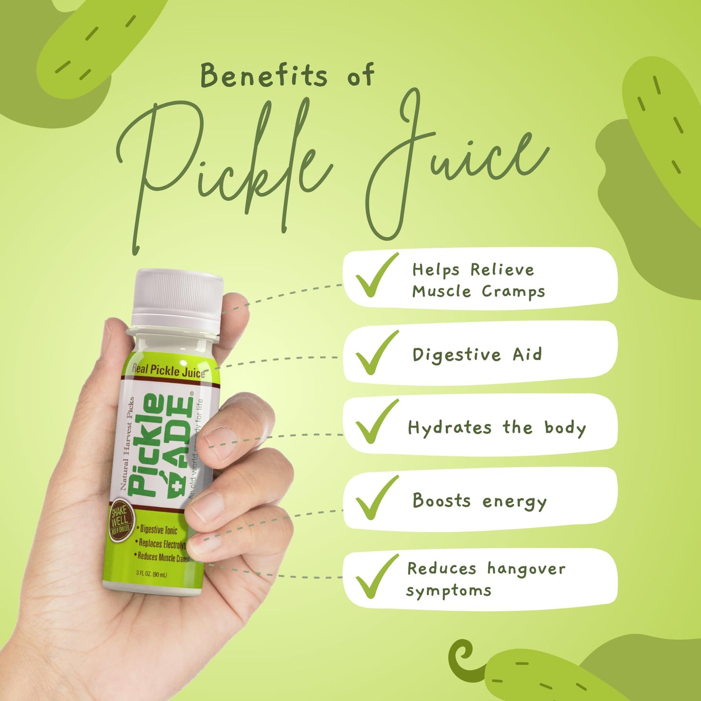 PickleAde Electrolyte Pickle Juice Shots, 3 Fl Oz (Pack of 12) - Kosher Pickle Brine for Hydration and Muscle Relief