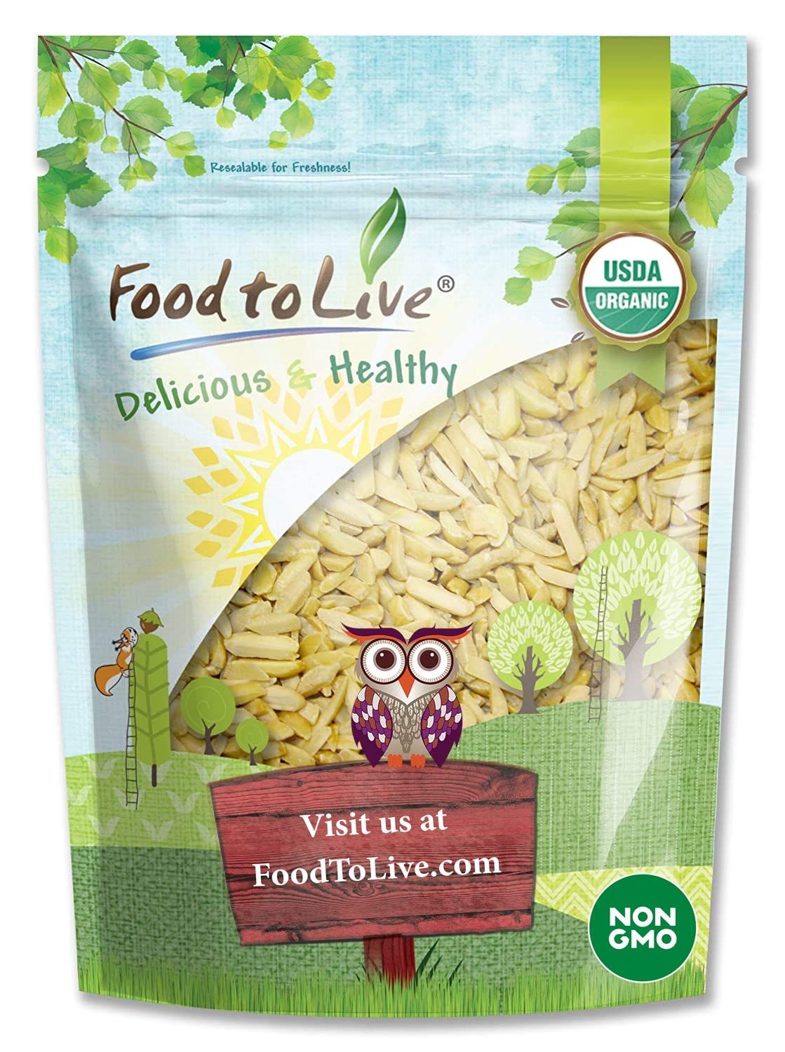 Food to Live Organic Blanched Slivered Almonds, 1 Pound - Non-GMO, Raw, Unpasteurized, Unsalted, Vegan, Keto, Paleo, Kosher, Hig