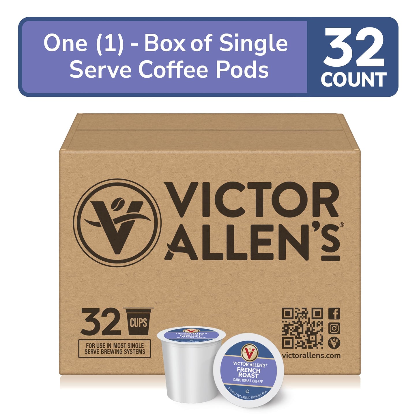 Victor Allens Coffee French Roast Dark Roast Single Serve Pods 32 Count for Keurig K-Cup malt-inspired Brown