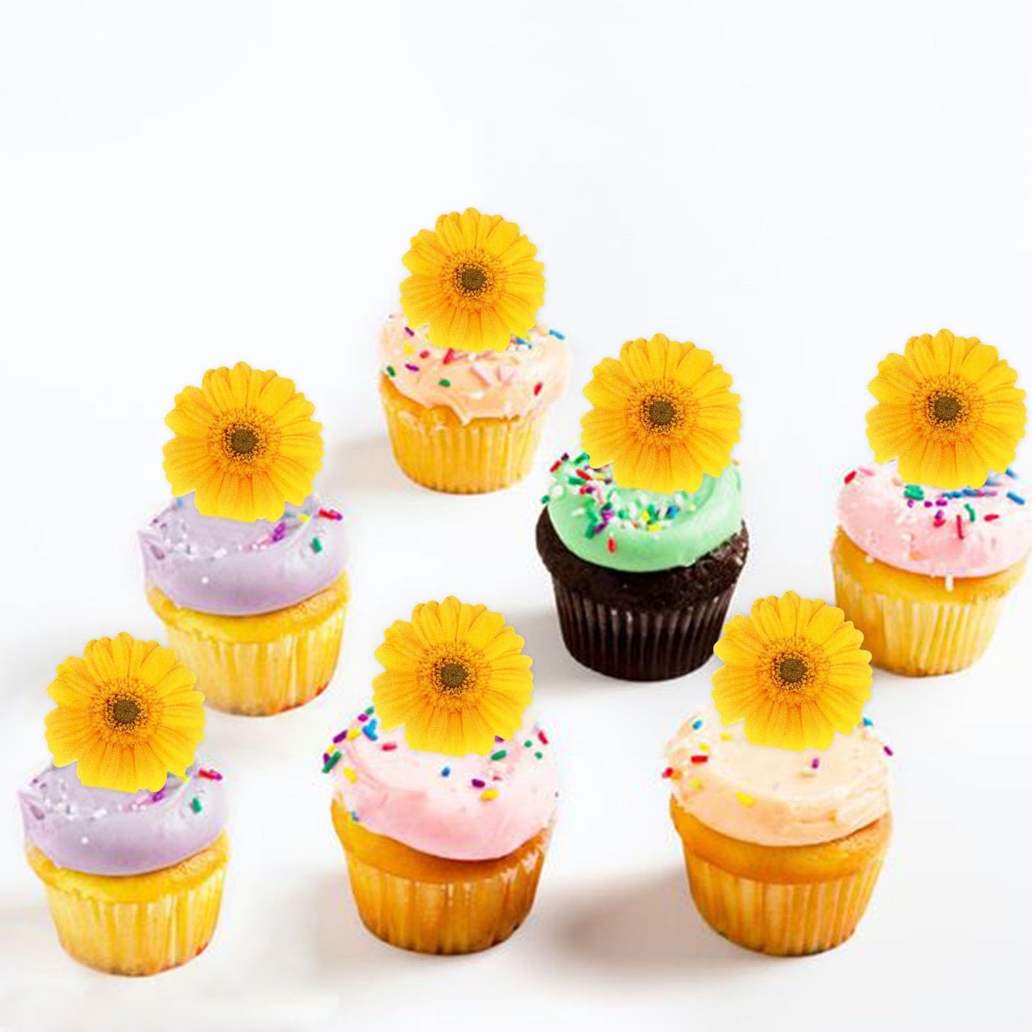 Keaziu Edible Daisy Cupcake Toppers - Gold Paper, 2x0.05 inches, 40 Pack for Parties, Showers, and Decorations