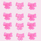 12Pk Shimmer Baby Pink Ribbon Bows Cake Cupcake Sugar Decoration Toppers