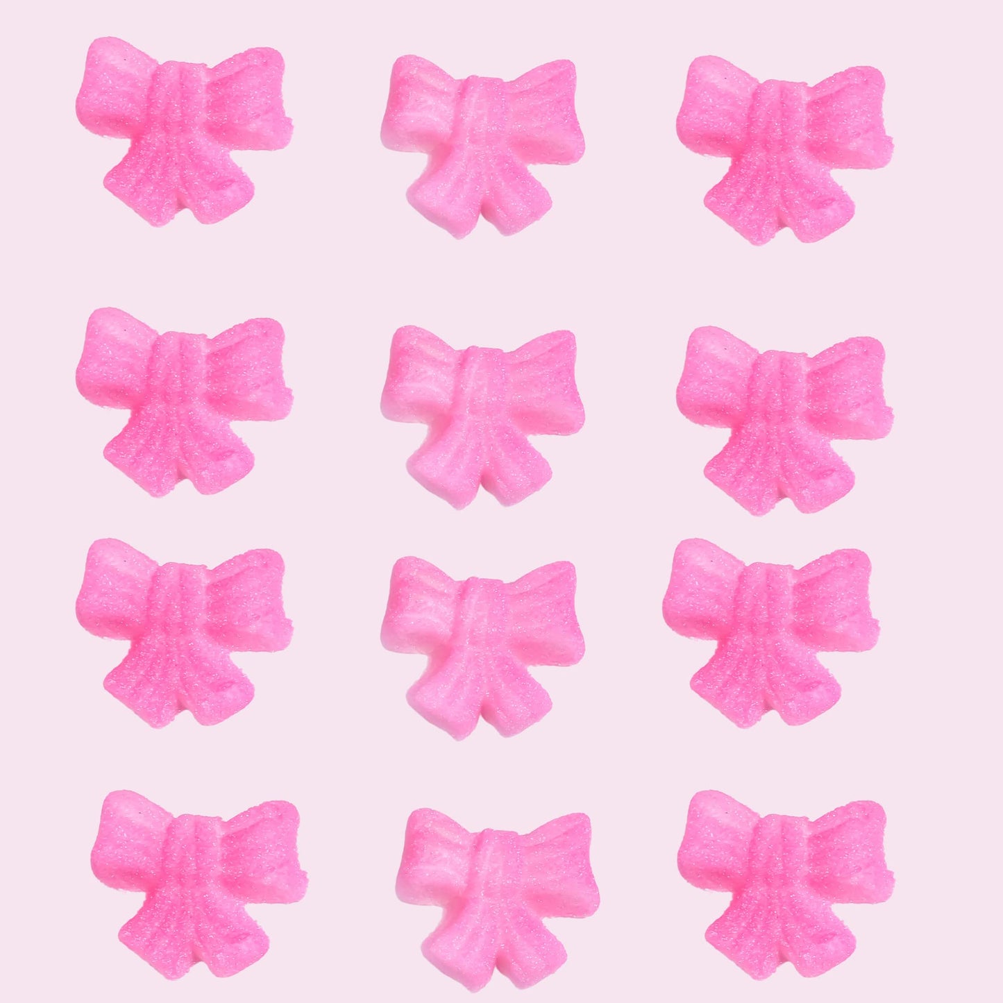 12Pk Shimmer Baby Pink Ribbon Bows Cake Cupcake Sugar Decoration Toppers